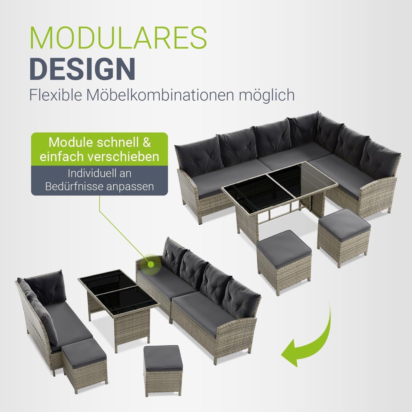 Juskys Manacor Gartenmöbel Set, Ecksofa, 2 Hocker & Kissen