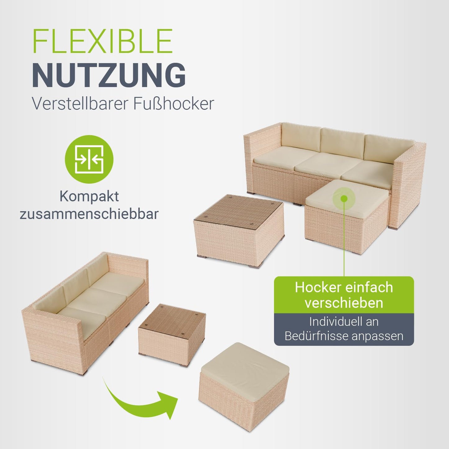 Juskys Punta Cana M Gartenlounge mit Kissen Creme