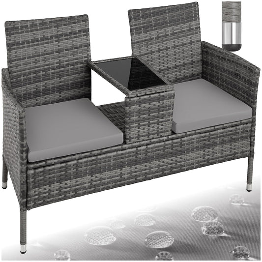 tectake Gartenbank Lounge Set für 2, Balkonbank Grau