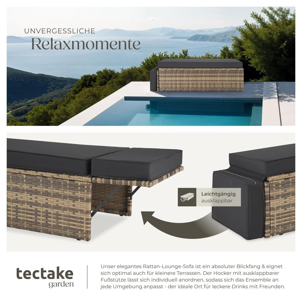 tectake Outdoor Sofa Set, 2-Sitzer mit Hocker & Polstern