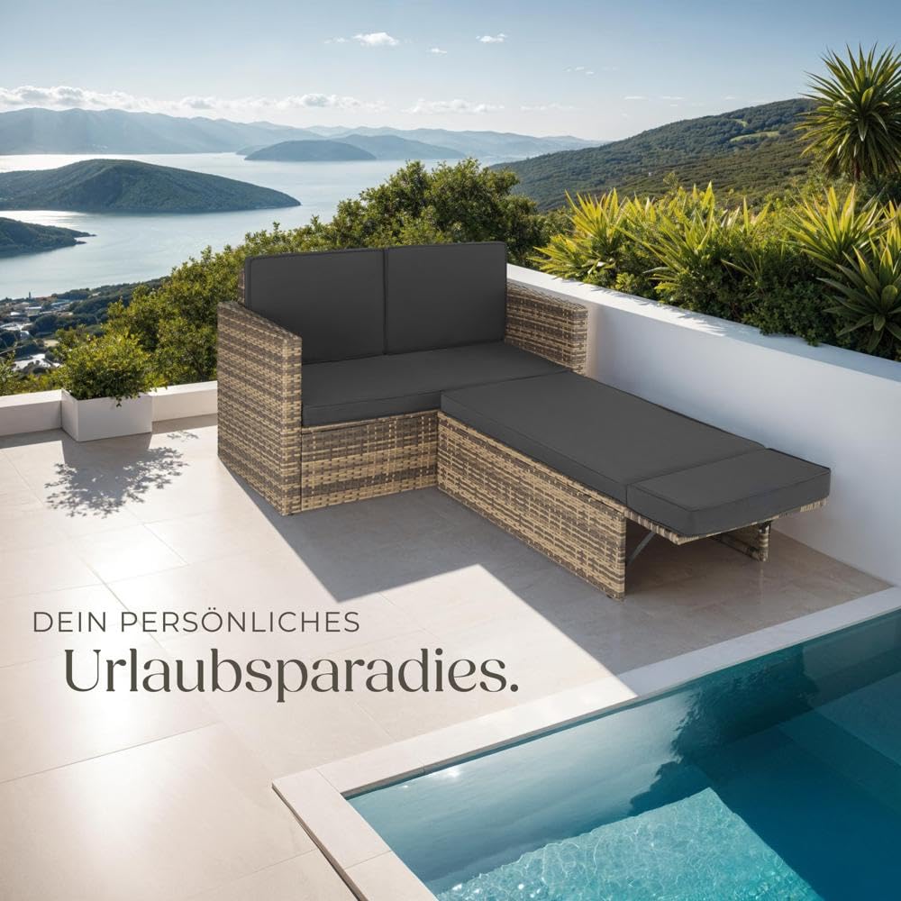 tectake Outdoor Sofa Set, 2-Sitzer mit Hocker & Polstern