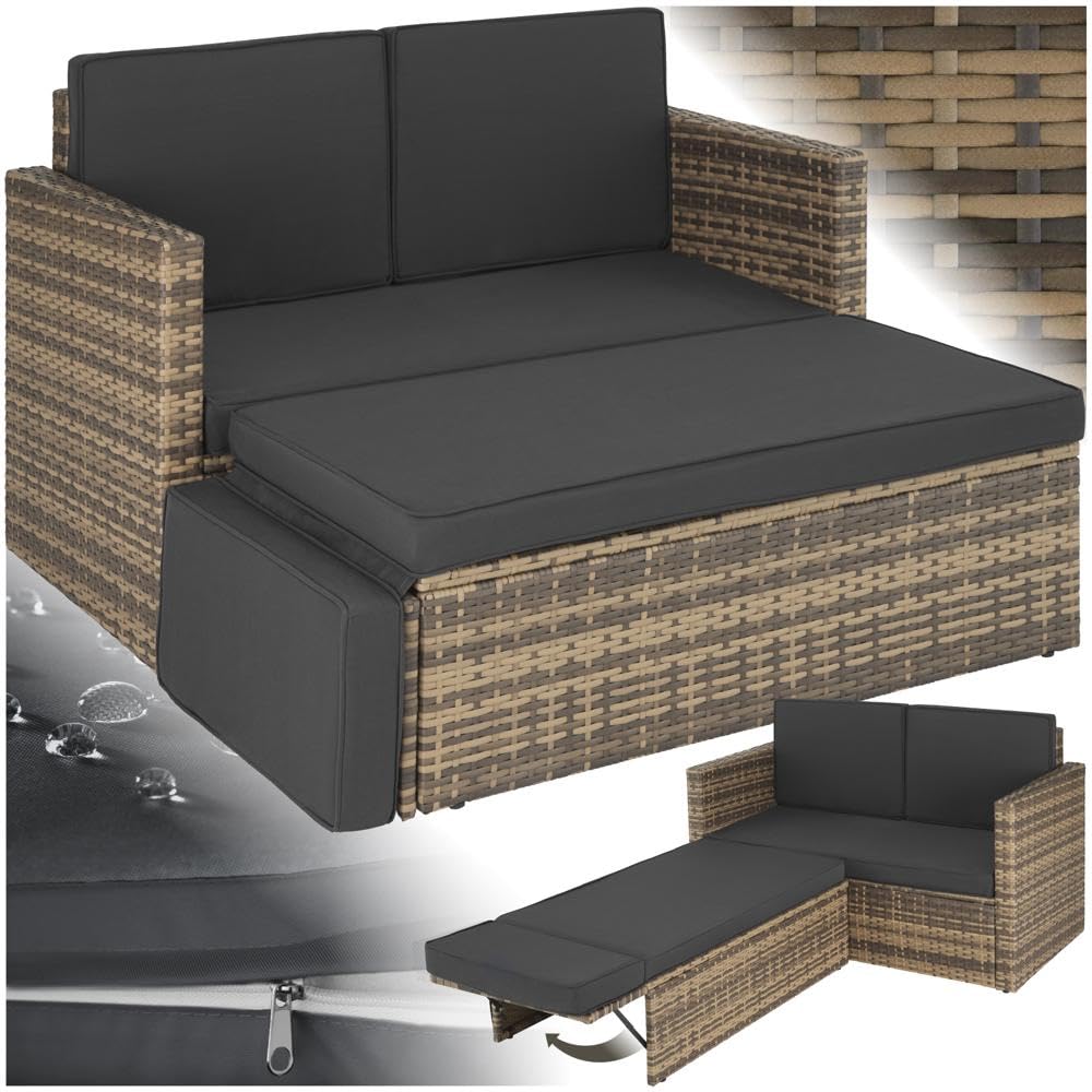 tectake Outdoor Sofa Set, 2-Sitzer mit Hocker & Polstern