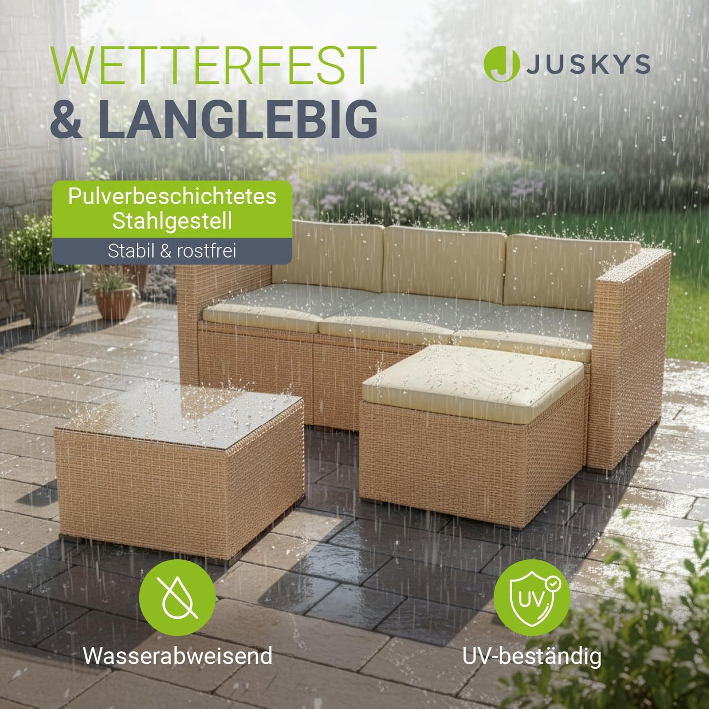 Juskys Punta Cana M Gartenlounge mit Kissen Creme