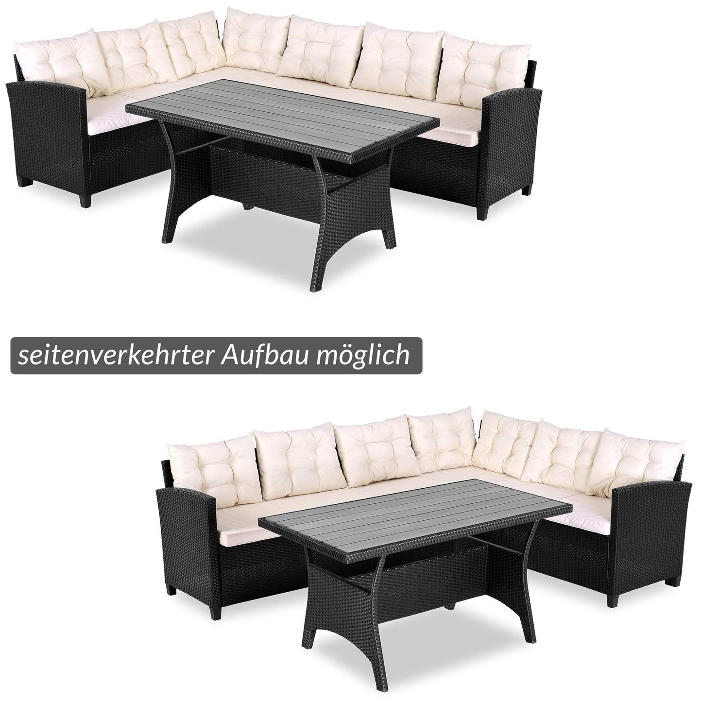 Casaria Garten Lounge Set mit WPC Tisch & Kissen Schwarz