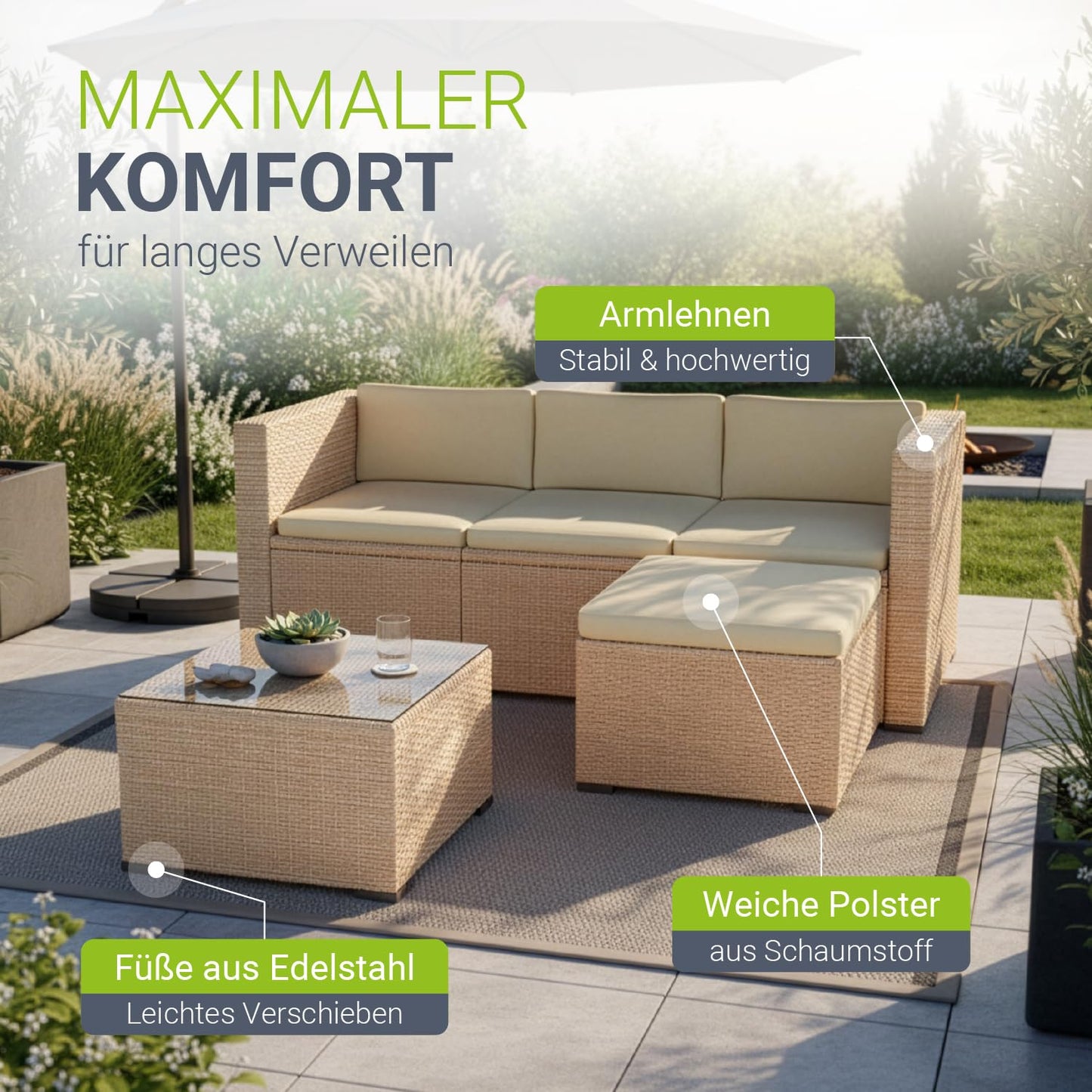 Juskys Punta Cana M Gartenlounge mit Kissen Creme