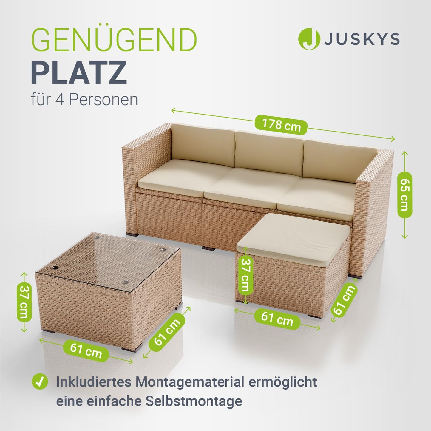 Juskys Punta Cana M Gartenlounge mit Kissen Creme