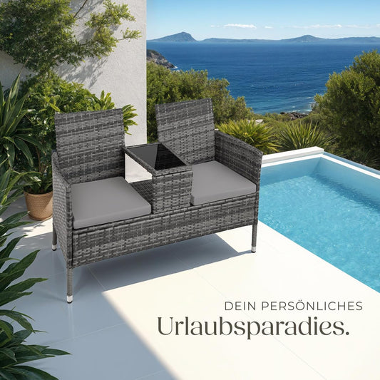 tectake Gartenbank Lounge Set für 2, Balkonbank Grau