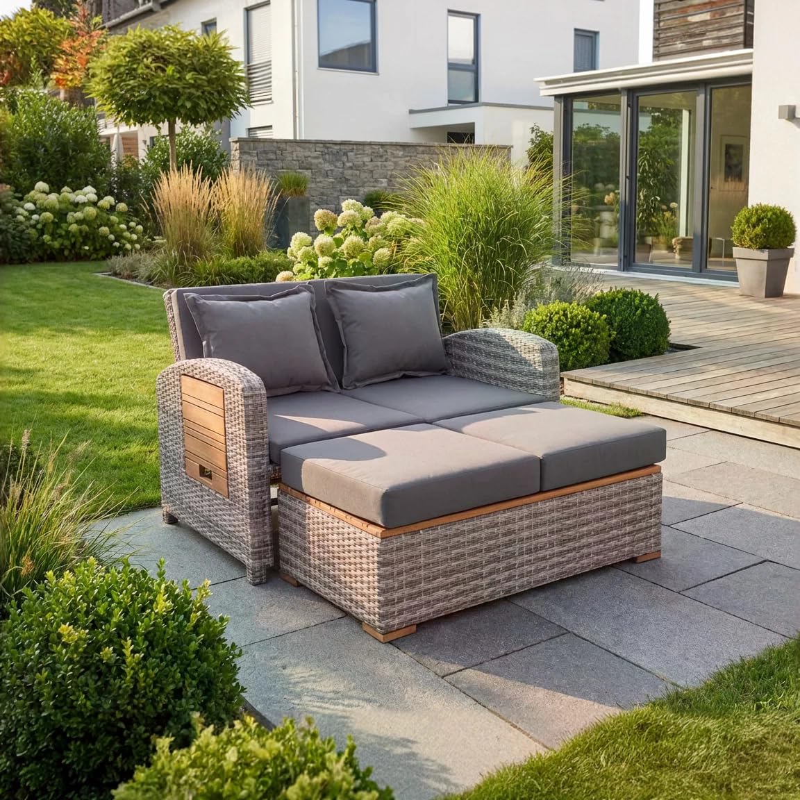 greemotion Sonnenliege Gartensofa mit Seitentabletts