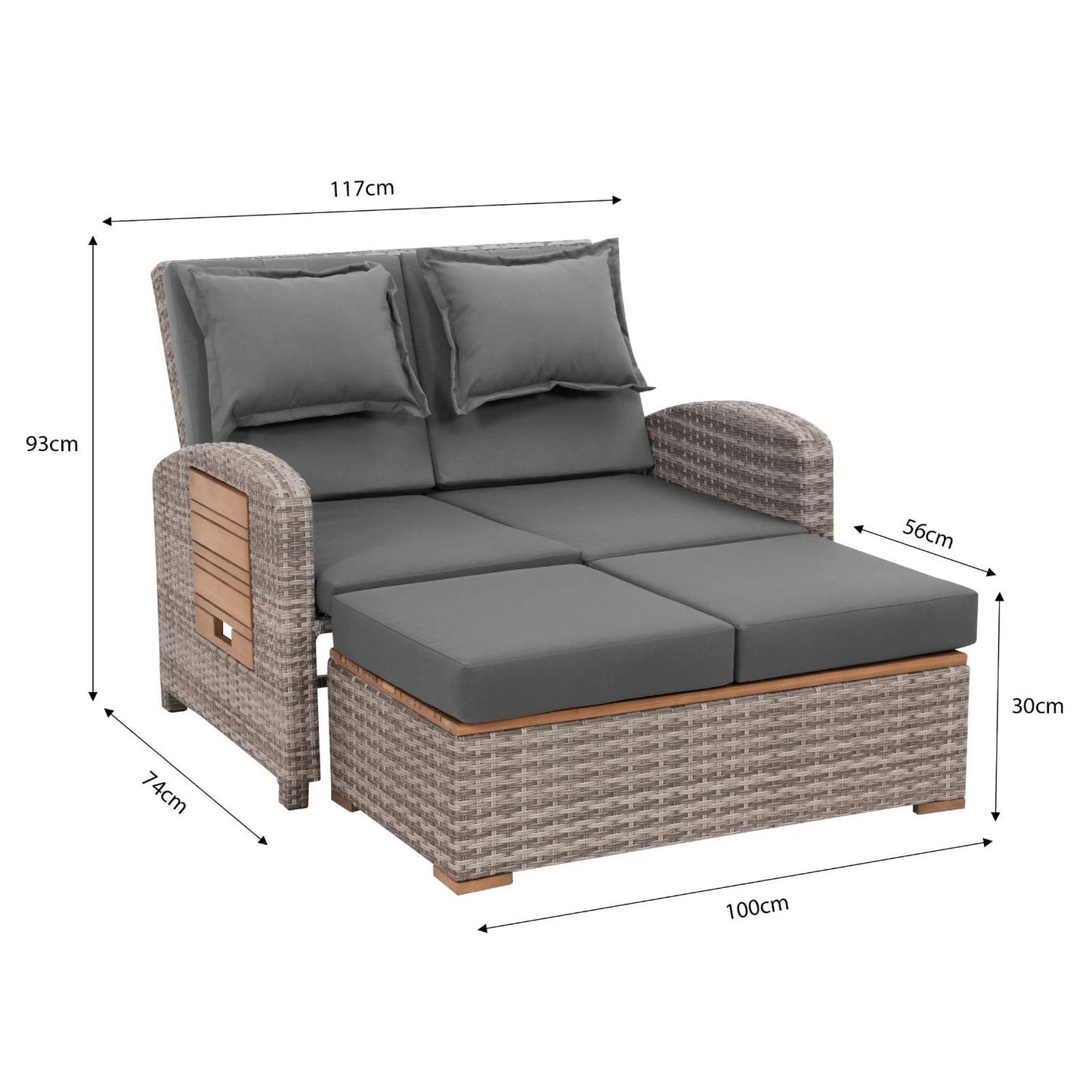 greemotion Sonnenliege Gartensofa mit Seitentabletts