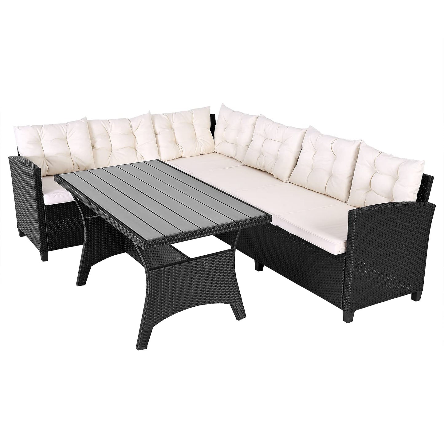 Casaria Garten Lounge Set mit WPC Tisch & Kissen Schwarz