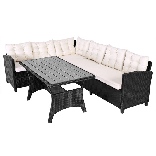 Casaria Garten Lounge Set mit WPC Tisch & Kissen Schwarz
