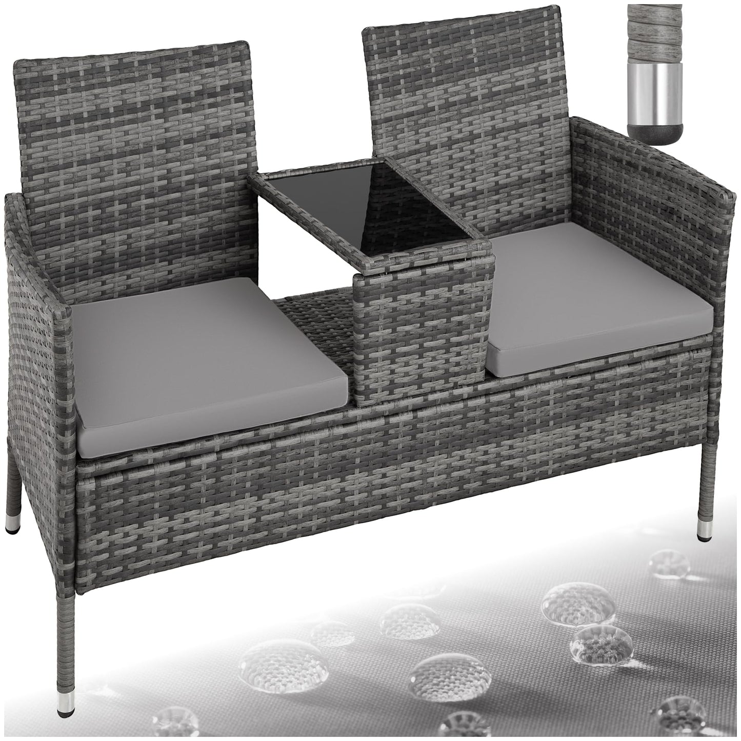 tectake Gartenbank Lounge Set für 2, Balkonbank Grau