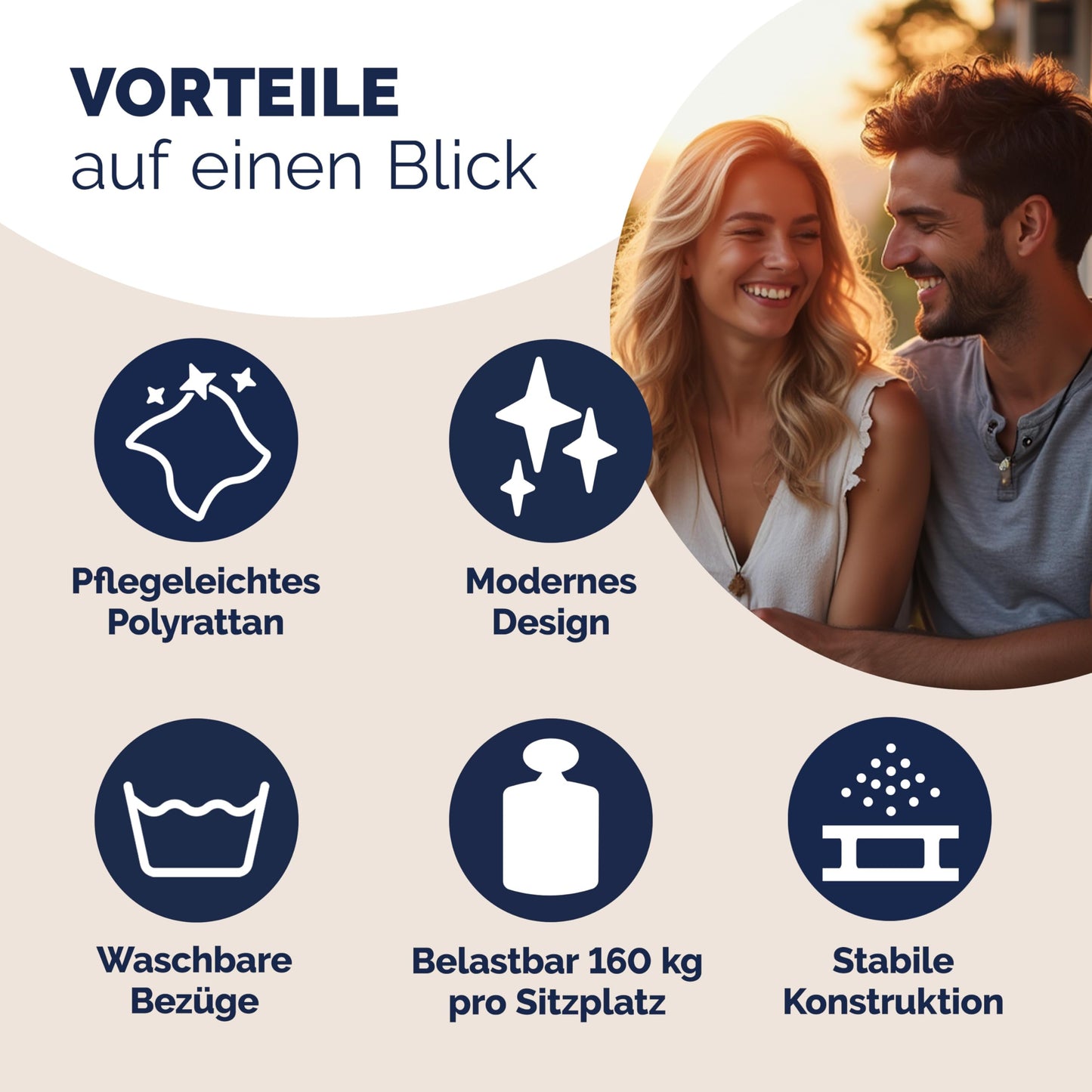 Casaria Garten Balkon Bank UV-beständig Creme