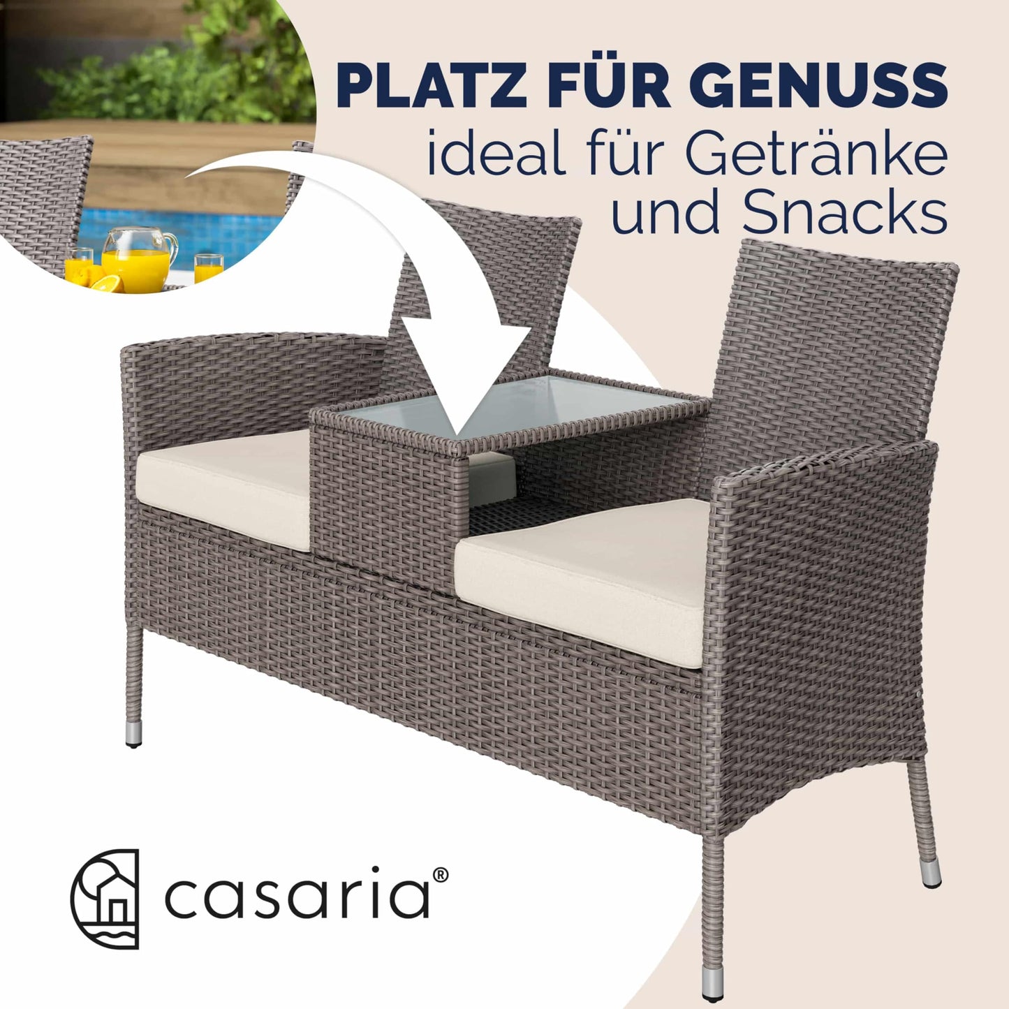 Casaria Garten Balkon Bank UV-beständig Creme
