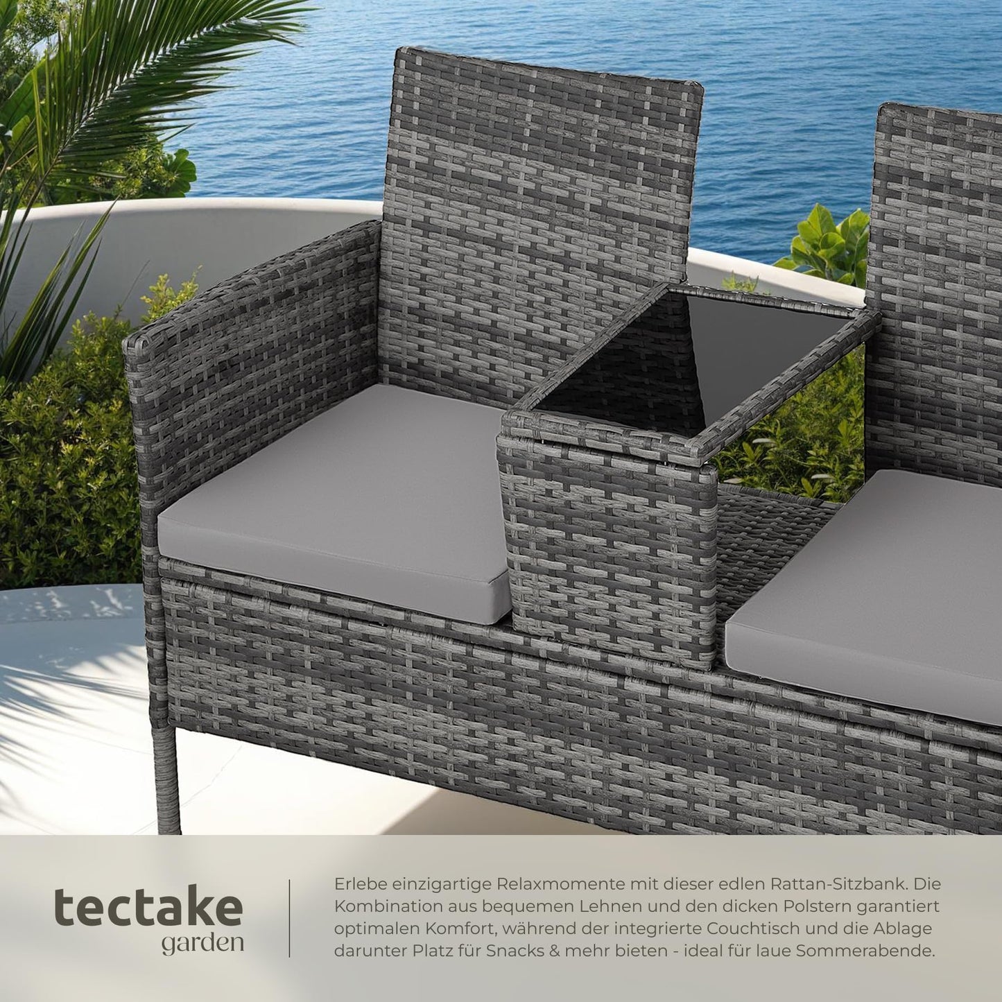 tectake Gartenbank Lounge Set für 2, Balkonbank Grau