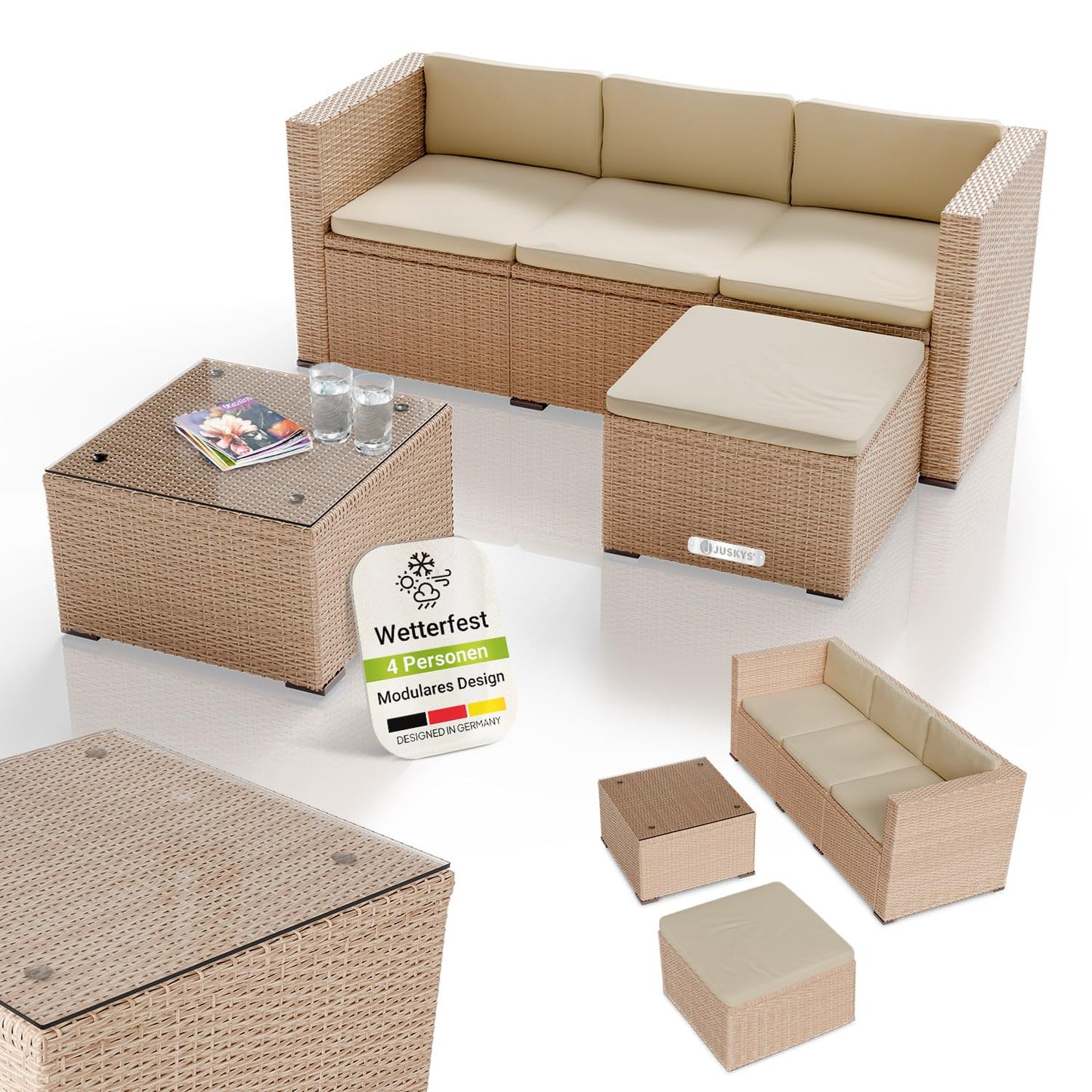 Juskys Punta Cana M Gartenlounge mit Kissen Creme