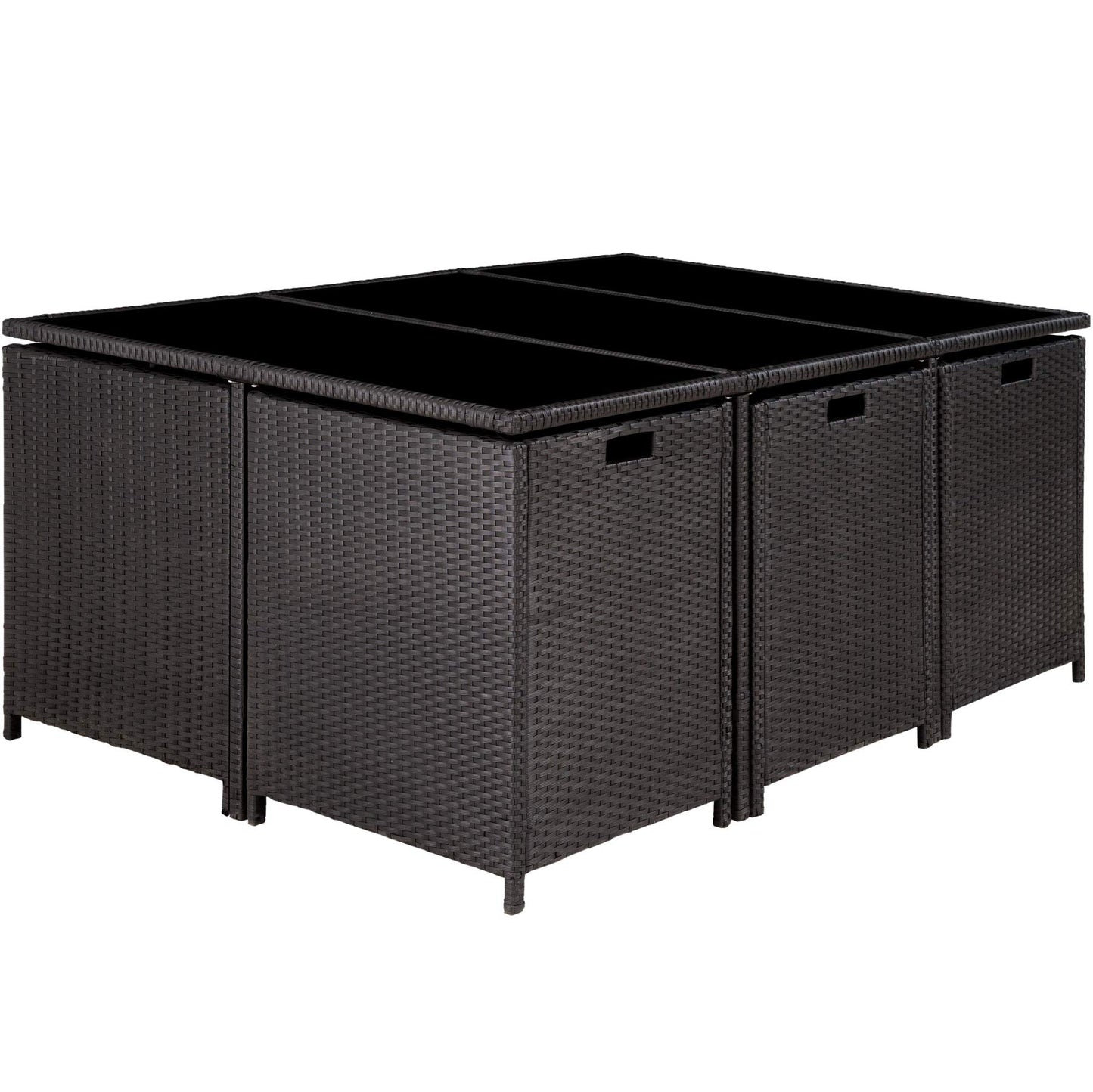 tectake Balkonmöbel Lounge Set, Poly Rattan Schwarz Grau