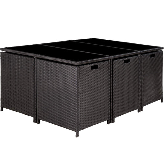 tectake Balkonmöbel Lounge Set, Poly Rattan Schwarz Grau