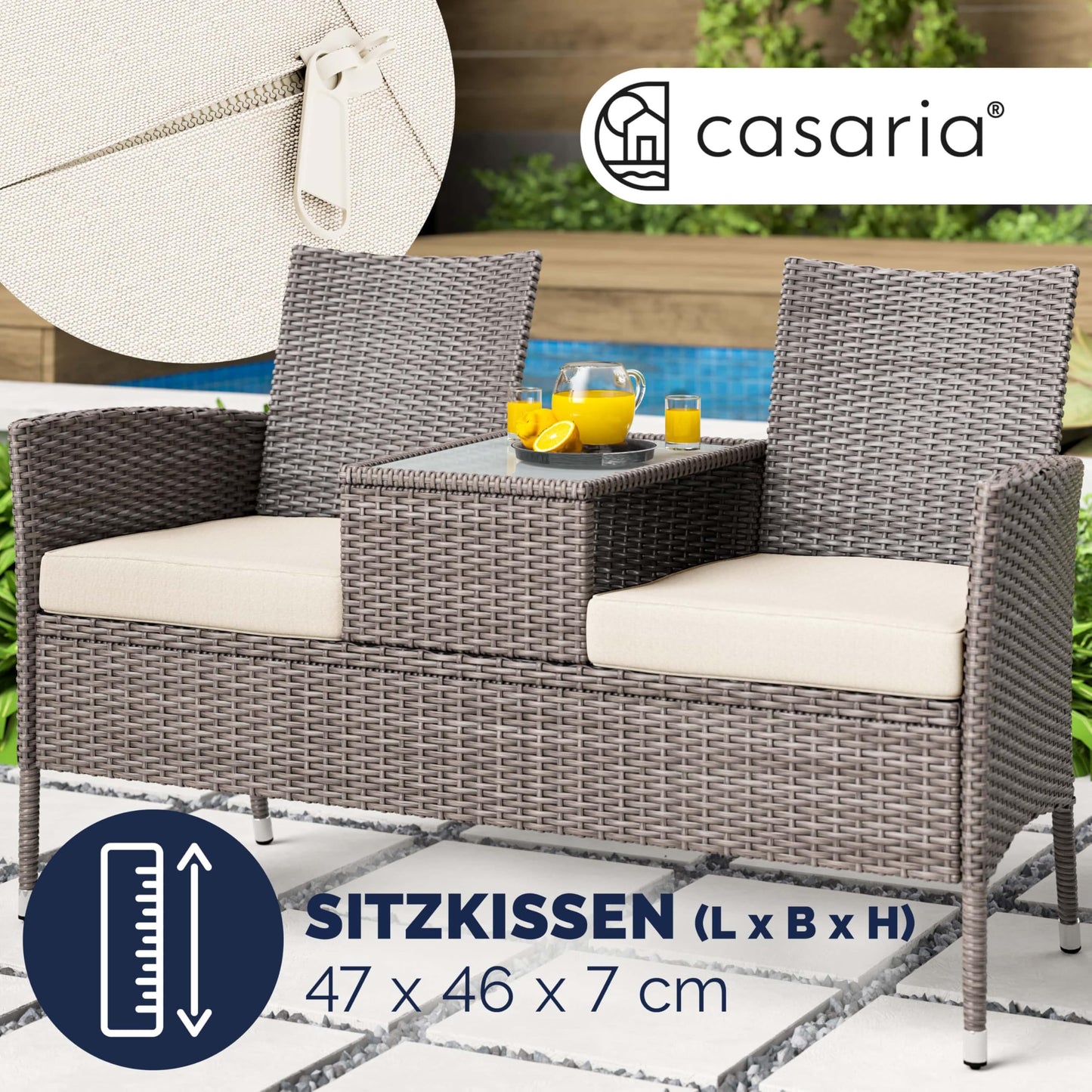 Casaria Garten Balkon Bank UV-beständig Creme