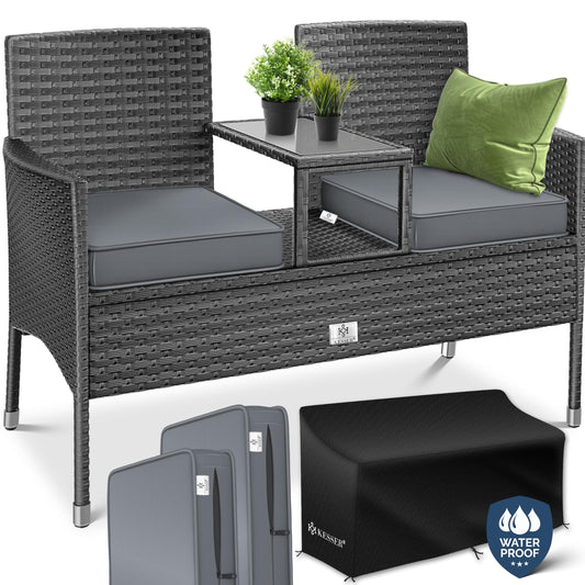 KESSER Rattan Sitzbank mit Ablage, 2-Sitzer Anthrazit